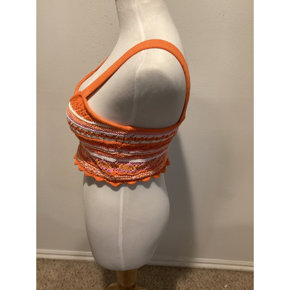 H&M Divided Orange Pink Crochet Knit Crop Top‎ Boho Striped Tank Small - Picture 2 of 6